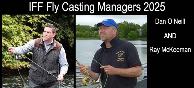 Dan O Neill & Ray McKeeman Casting Managers at the 2025 Irish Fly Fair in the Killyhevlin Hotel, Enniskillen