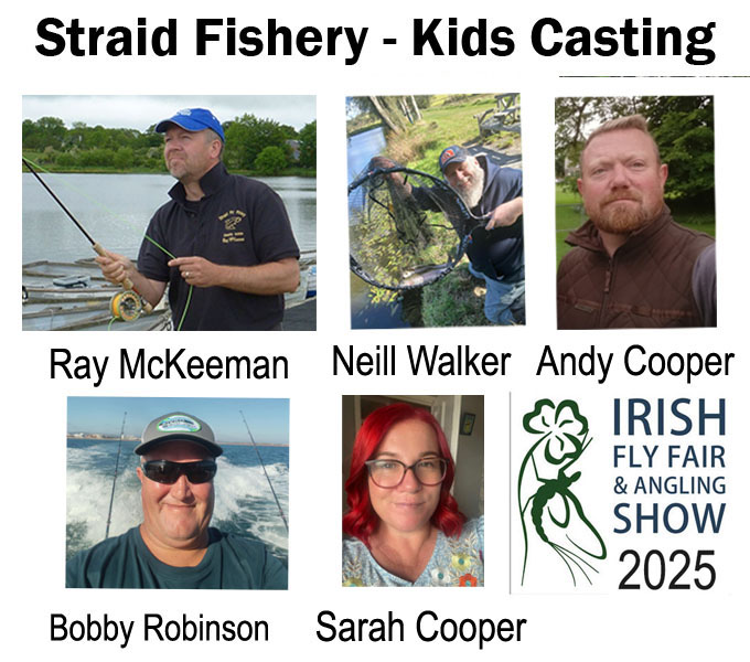 Ray McKeeman, Andy Cooper, Bobby Robinson, Neil Walker & Sarah Coo[per, The Straid Fishery Kids Casting Team at The Irish Fly Fair 2025